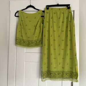 Lime Green Embroidered Two-Piece Skirt Set